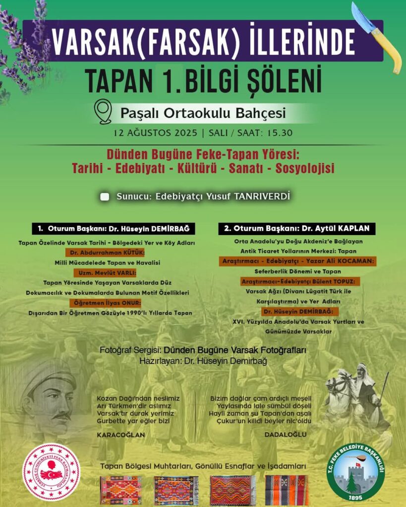 VARSAK (FARSAK) İLLERİNDE TAPAN 1. BİLGİ ŞÖLENİ DÜZENLENİYOR