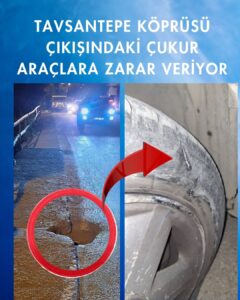 Tavsantepe Köprüsü Çıkışındaki Çukur Araçlara Zarar Veriyor