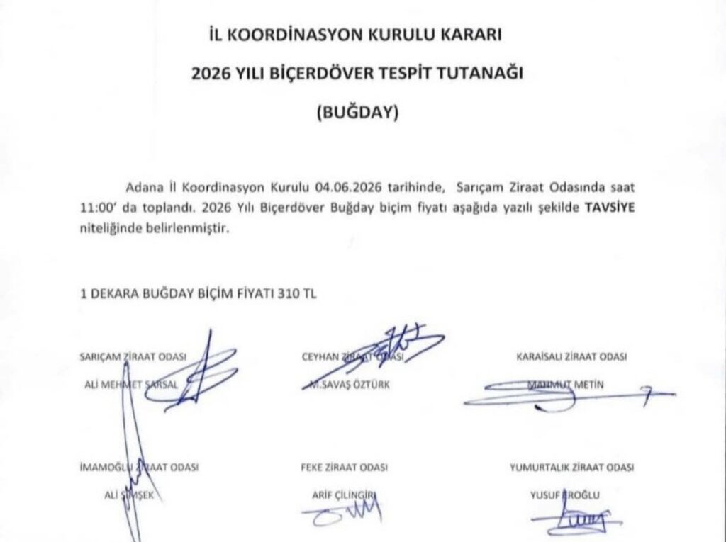 2026 YILI BİÇERDÖVERLE BUĞDAY HASAT ÜCRETİ DÖNÜM BAŞINA 310 TL OLARAK BELİRLENDİ