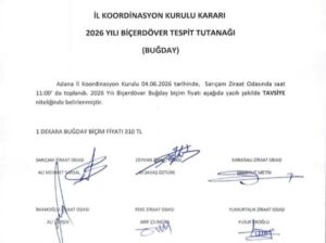 2026 YILI BİÇERDÖVERLE BUĞDAY HASAT ÜCRETİ DÖNÜM BAŞINA 310 TL OLARAK BELİRLENDİ
